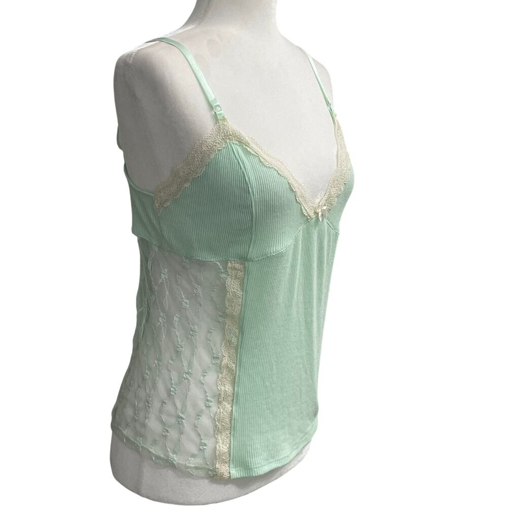 Out From Under Y2K Mint Green Lace Ribbed Cami Tank Top Sz L Fairycore-Softgirl